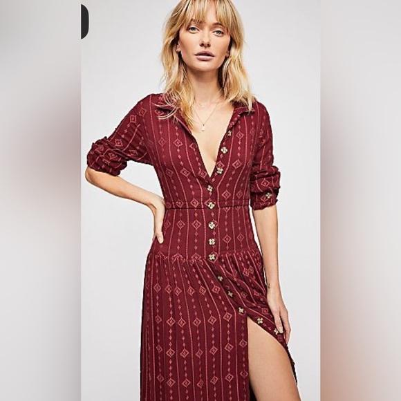 Free People Dresses & Skirts - Free People Burgundy Long Sleeve Dress
